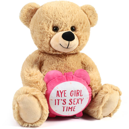 BenBen Teddy Bear for Girlfriend, 12 inch Teddy Bear Stuffed Animal with Pink Clock, Funny Plush Bear Toy Gift for Her, Women, Wife on Christmas Valentine's Day Anniversary