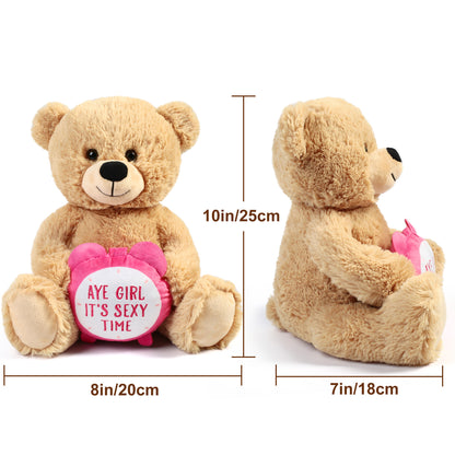 BenBen Teddy Bear for Girlfriend, 12 inch Teddy Bear Stuffed Animal with Pink Clock, Funny Plush Bear Toy Gift for Her, Women, Wife on Christmas Valentine's Day Anniversary