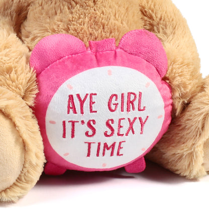 BenBen Teddy Bear for Girlfriend, 12 inch Teddy Bear Stuffed Animal with Pink Clock, Funny Plush Bear Toy Gift for Her, Women, Wife on Christmas Valentine's Day Anniversary