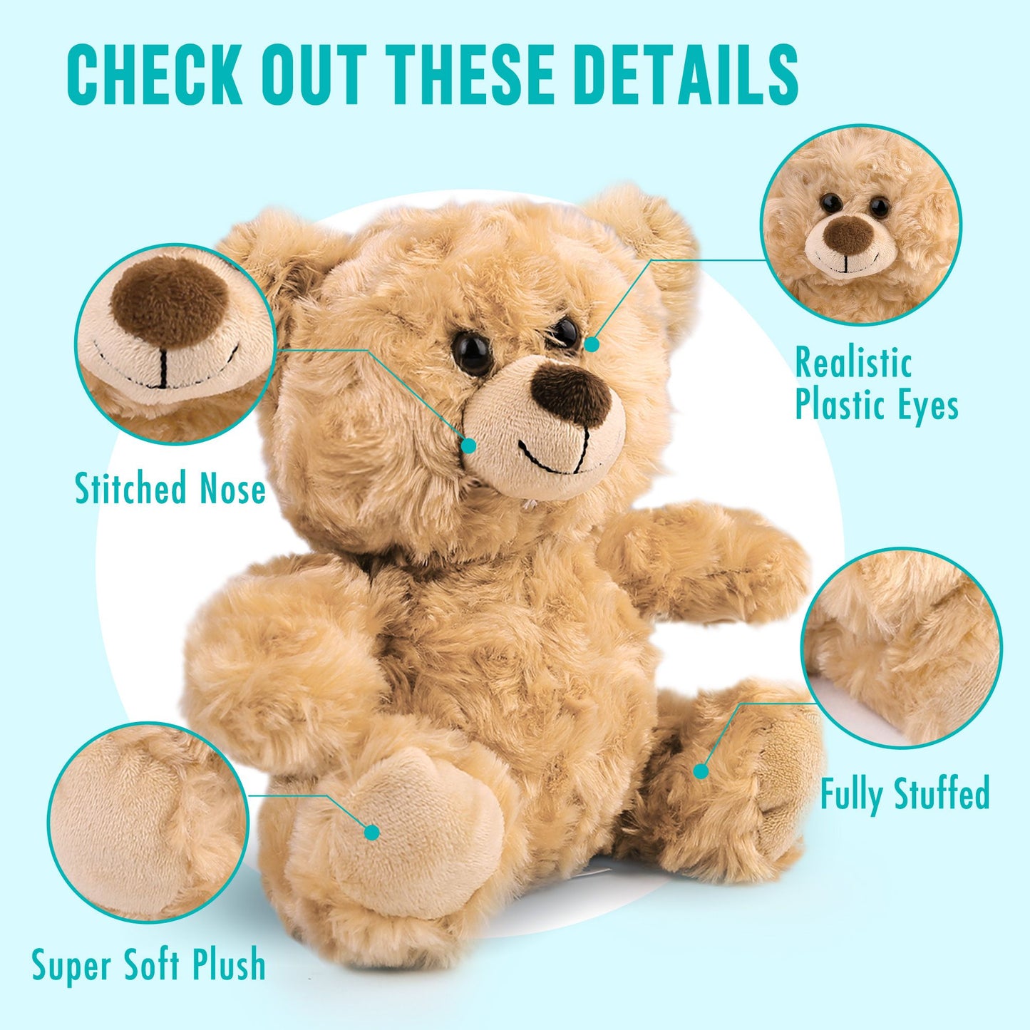 BenBen Teddy Bear Stuffed Animal, 5 Pack 10 inch Stuffed Teddy Bear Bulk, Shaggy Plush Toy, Baby Shower Decoration, Gifts for Kids Baby, Girls, Boys, Birthday (Curly Hair)