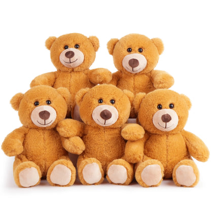 BenBen Teddy Bear Stuffed Animal, 5 Pack 10 inch Teddy Bear Bulk, Baby Bear Plush Toy for Baby Shower Decoration, Gifts for Kids Baby, Girls, Boys, Birthday (Dark Brown)