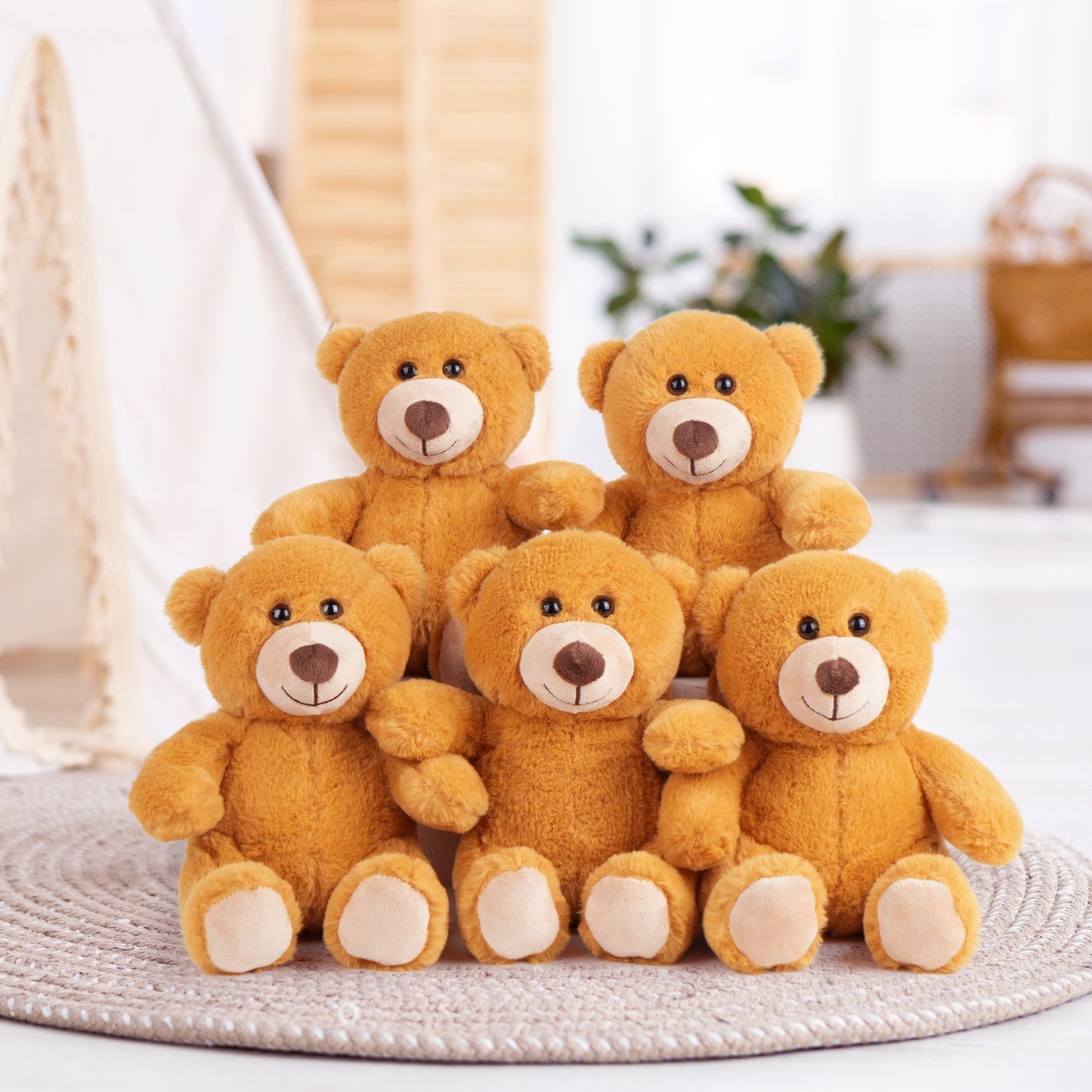 BenBen Teddy Bear Stuffed Animal, 5 Pack 10 inch Teddy Bear Bulk, Baby Bear Plush Toy for Baby Shower Decoration, Gifts for Kids Baby, Girls, Boys, Birthday (Dark Brown)