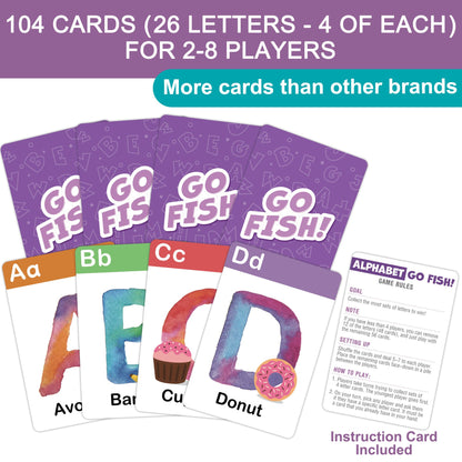 BenBen Alphabet Go Fish Card Game for Kids,104 Cards, Oversized ABC Learning Playing Cards, Memory Matching Games, 2-8 Players, Ages 3 and up, Easter Basket Stuffers, Stocking Stuffers