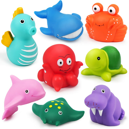 LotFancy 8Pcs Bath Toys for Toddler Infant, No Hole Mold Free Sea Animal Baby Bath Tub Toys