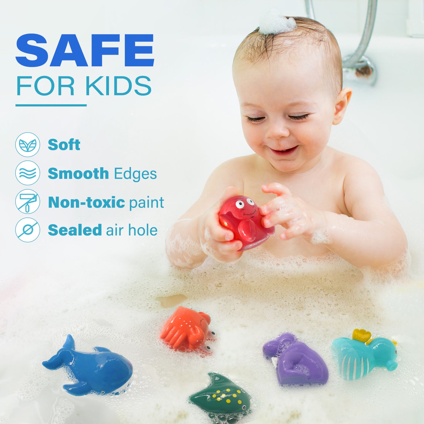 LotFancy 8Pcs Bath Toys for Toddler Infant, No Hole Mold Free Sea Animal Baby Bath Tub Toys