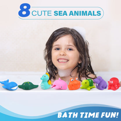 LotFancy 8Pcs Bath Toys for Toddler Infant, No Hole Mold Free Sea Animal Baby Bath Tub Toys