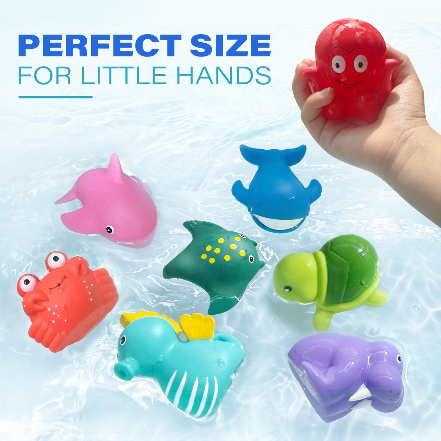 LotFancy 8Pcs Bath Toys for Toddler Infant, No Hole Mold Free Sea Animal Baby Bath Tub Toys