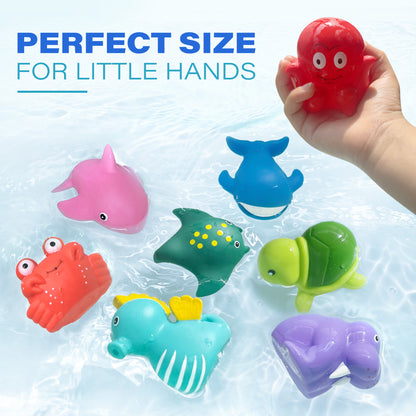 LotFancy 8Pcs Bath Toys for Toddler Infant, No Hole Mold Free Sea Animal Baby Bath Tub Toys