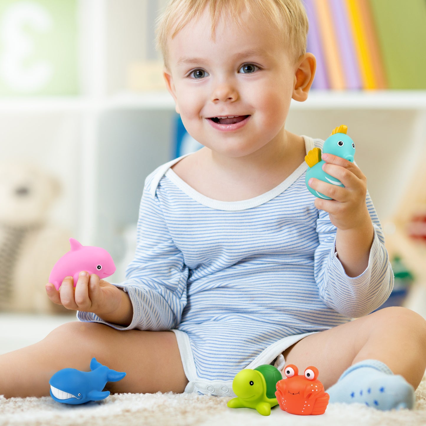 LotFancy 8Pcs Bath Toys for Toddler Infant, No Hole Mold Free Sea Animal Baby Bath Tub Toys