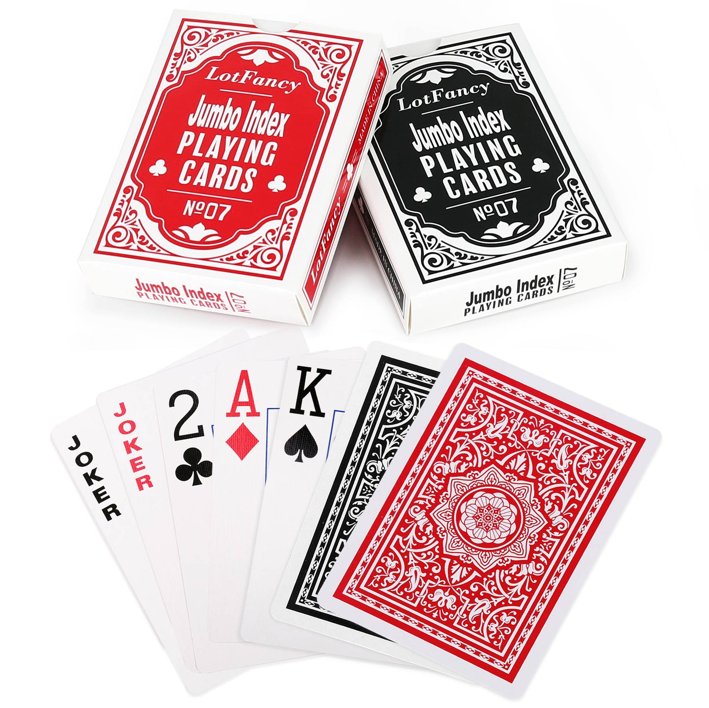 LotFancy Playing Cards, Jumbo Index, Large Print, Poker Size, for Texas Hold'em, Blackjack, Euchre Cards Games, Black and Red PMT