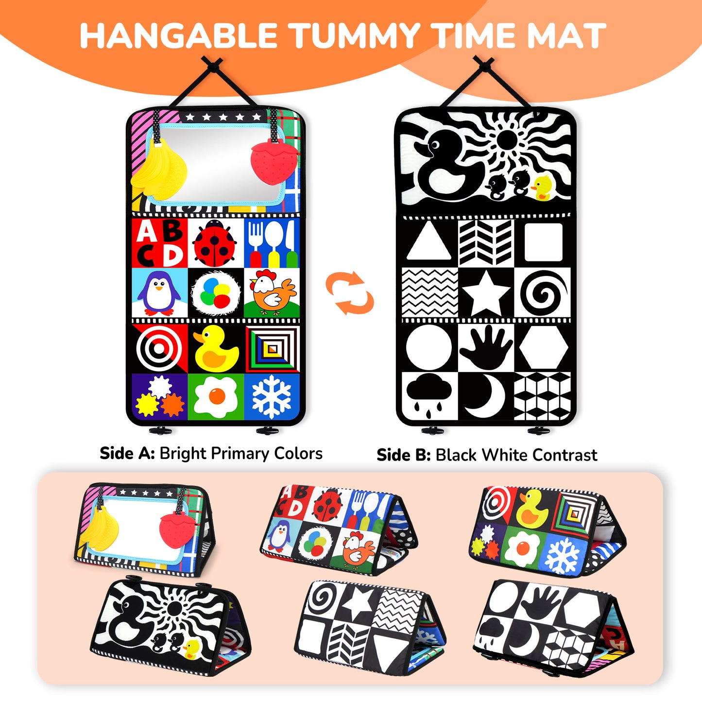 LotFancy Baby Tummy Time Mirror Toys, Crinkle Cloth Book Black and White High Contrast Infants Toys