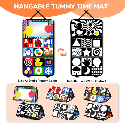 LotFancy Baby Tummy Time Mirror Toys, Crinkle Cloth Book Black and White High Contrast Infants Toys