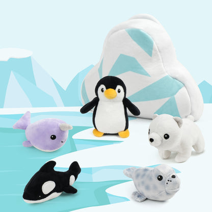 BenBen Ocean Stuffed Animal, Sea Creature Plush Toys with Iceberg Carrier Set for Kids Boys Girls WMT