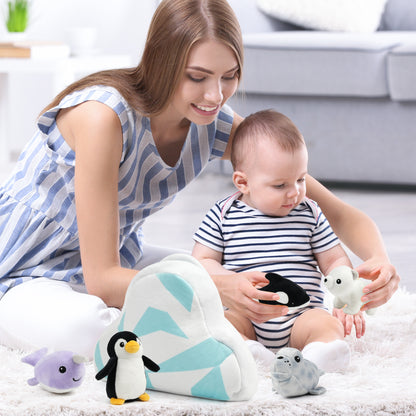 BenBen Ocean Stuffed Animal, Sea Creature Plush Toys with Iceberg Carrier Set for Kids Boys Girls WMT