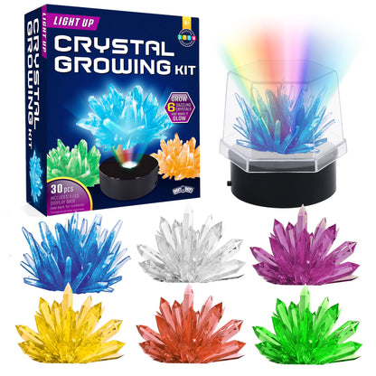 BenBen Crystal Growing Kit, Grow 6 Crystals with Light Up Display Stand, Science Kit for Kids Ages 8-14, Educational STEM Toy, Gift for Boys Girls Teens PMT