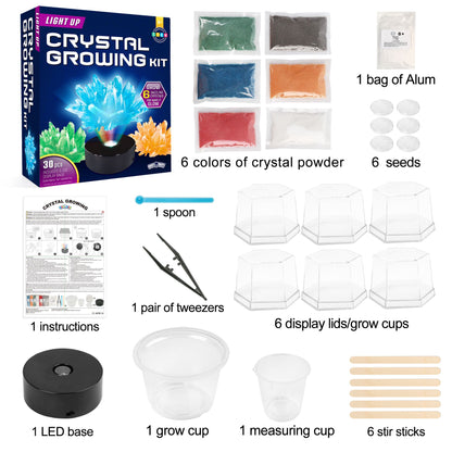 BenBen Crystal Growing Kit, Grow 6 Crystals with Light Up Display Stand, Science Kit for Kids Ages 8-14, Educational STEM Toy, Gift for Boys Girls Teens PMT