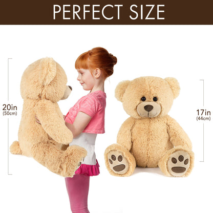 LotFancy Teddy Bear Stuffed Animals,  Soft Cuddly Stuffed Plush Bear, Cute Stuffed Animals Toy with Footprints, Gifts for Kids Toddlers on Baby Shower, Christmas Valentine's Day PMT