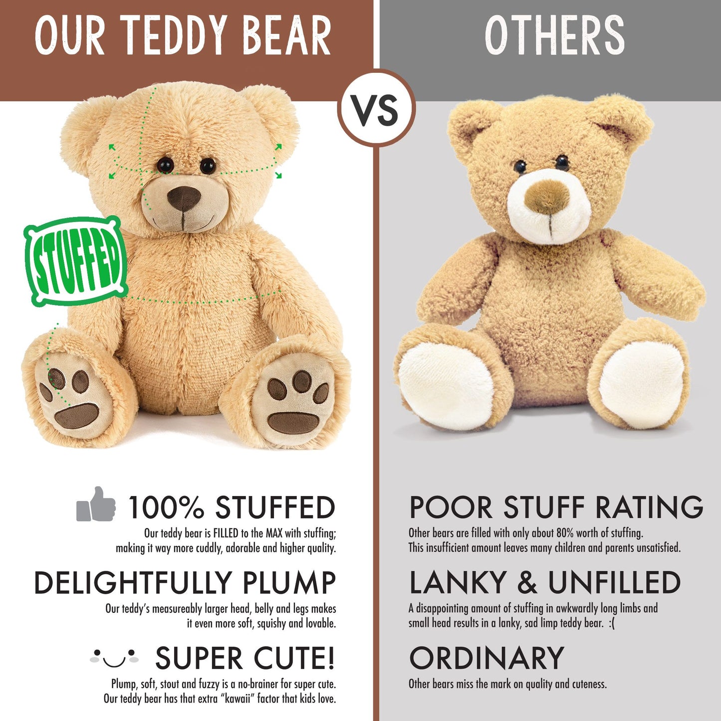 LotFancy Teddy Bear Stuffed Animals,  Soft Cuddly Stuffed Plush Bear, Cute Stuffed Animals Toy with Footprints, Gifts for Kids Toddlers on Baby Shower, Christmas Valentine's Day PMT