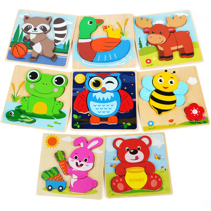 BenBen Wooden Puzzles for Toddlers 1-3, 8 Pack Animal Toddler Puzzles, Montessori Toys for 1 2 3 Year Old Boys Girls, Learning Educational Preschool Toys