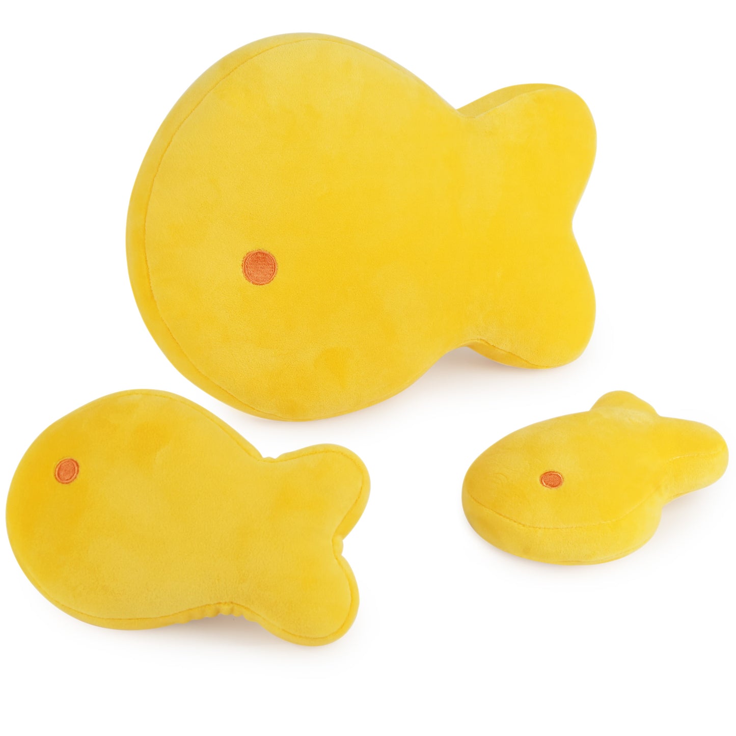 BenBen Goldfish Plush Toys, Set of 3, Goldfish Cracker Plushies, 11.5”, 8.75” and 7” Cute Gold Fish Stuffed Animal, Kawaii Food Plush, Fun Decorative Pillows for Room Décor PMT