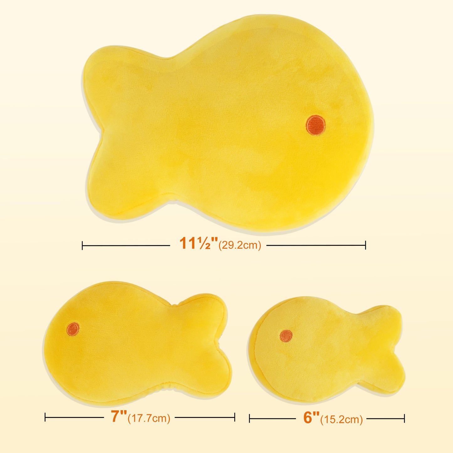 BenBen Goldfish Plush Toys, Set of 3, Goldfish Cracker Plushies, 11.5”, 8.75” and 7” Cute Gold Fish Stuffed Animal, Kawaii Food Plush, Fun Decorative Pillows for Room Décor PMT