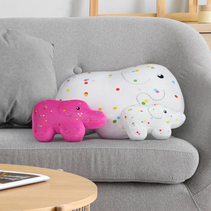 BenBen Elephant Plush Toys, Set of 3, 14”, 10” and 7.5” Cute Elephant Family Stuffed Animal Cookies, Kawaii Food Plushies Pillows, Fun Decorative Plush for Room Décor, White and Hot Pink PMT