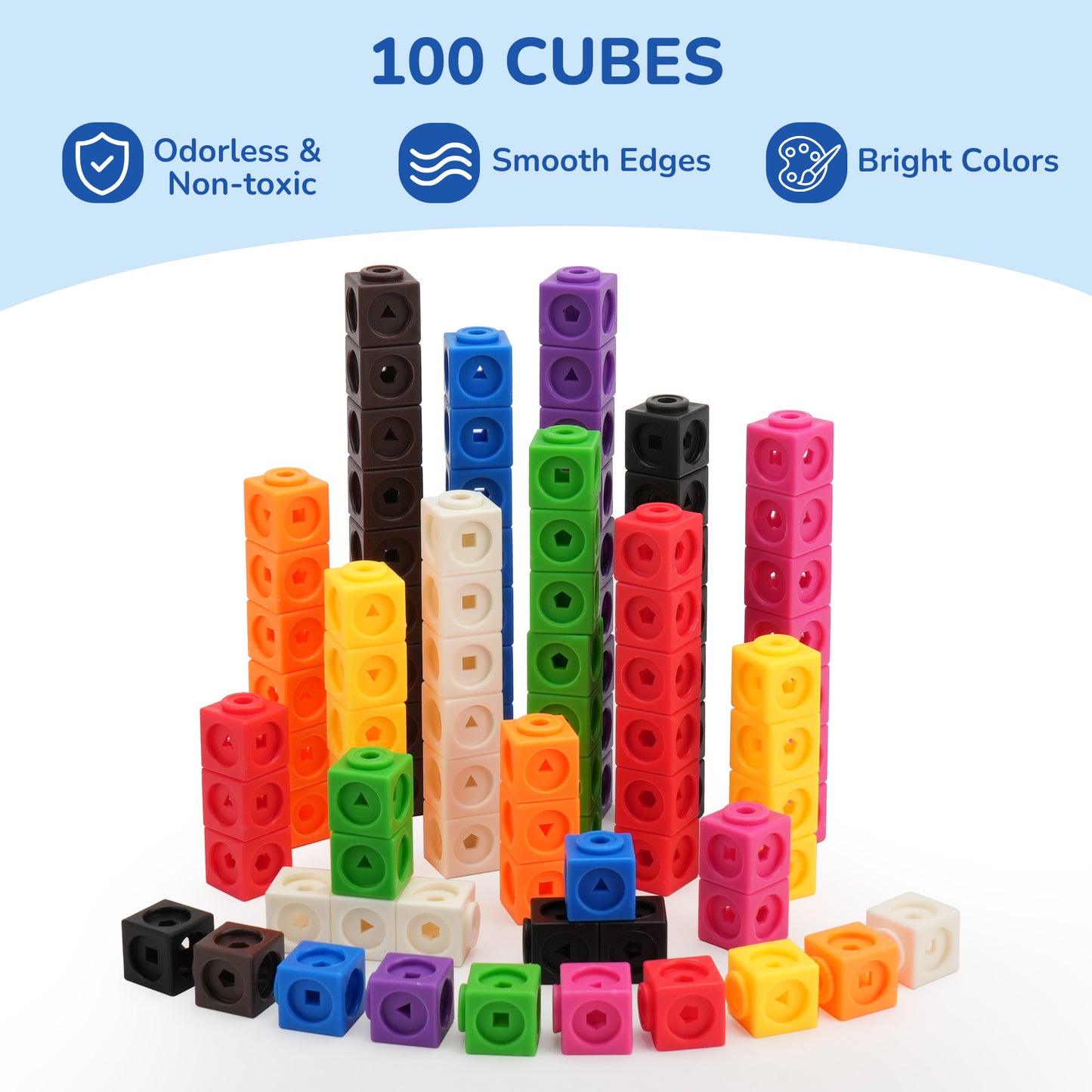 BenBen Math Cubes, 100Pcs Manipulatives Number Counting Blocks with 15 Sheets of Double-Sided Activity Cards