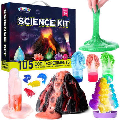 BenBen Science Kit for Kids, 105 Science Lab Experiments, STEM Project Educational Toy with Volcano Erupting, Crystal Growing, Chemistry and Physics Set Toy, Boys Girls Birthday Gift Ideas PMT