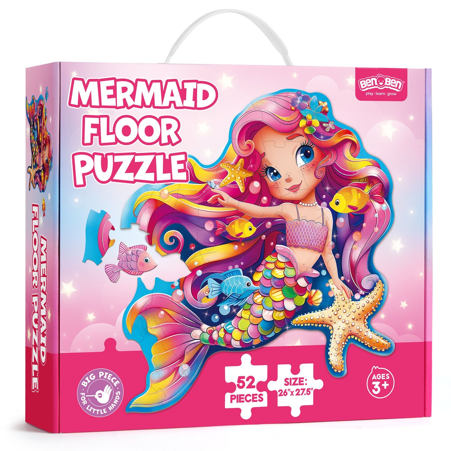 BenBen Puzzles for Kids Ages 4-6, Large 52 Piece Mermaid Floor Puzzles for Toddlers 3-5 Girls Boys