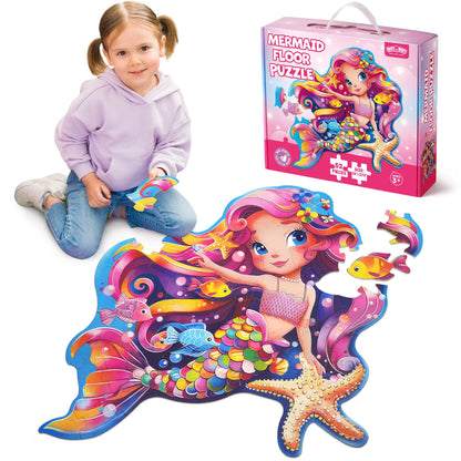 BenBen Mermaid Floor Puzzles, 26”x 27.5” Jigsaw Puzzles for Kids Ages 3 4 5 6 7 8, 52 Piece Large Puzzles for Toddlers, Mermaid Toys Birthday Gift for Girls Boys PMT