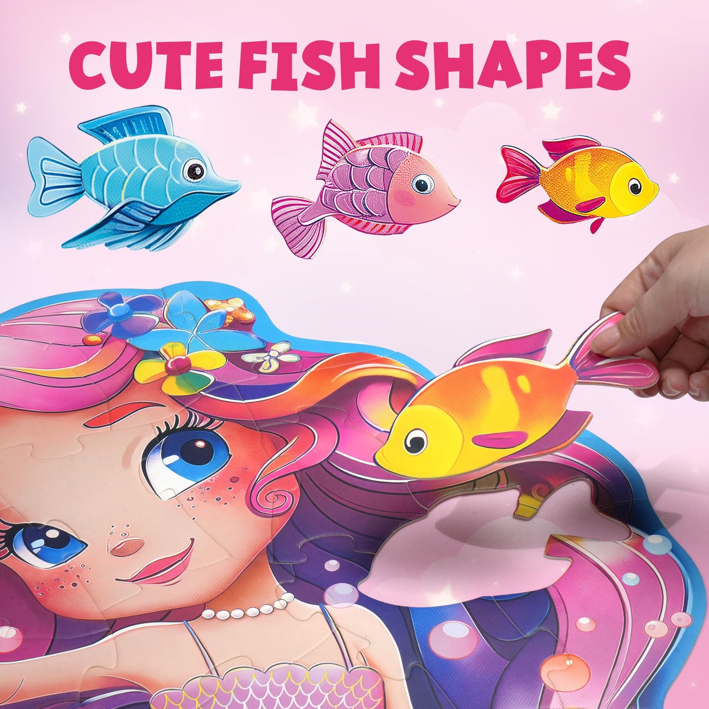 BenBen Mermaid Floor Puzzles, 26”x 27.5” Jigsaw Puzzles for Kids Ages 3 4 5 6 7 8, 52 Piece Large Puzzles for Toddlers, Mermaid Toys Birthday Gift for Girls Boys PMT