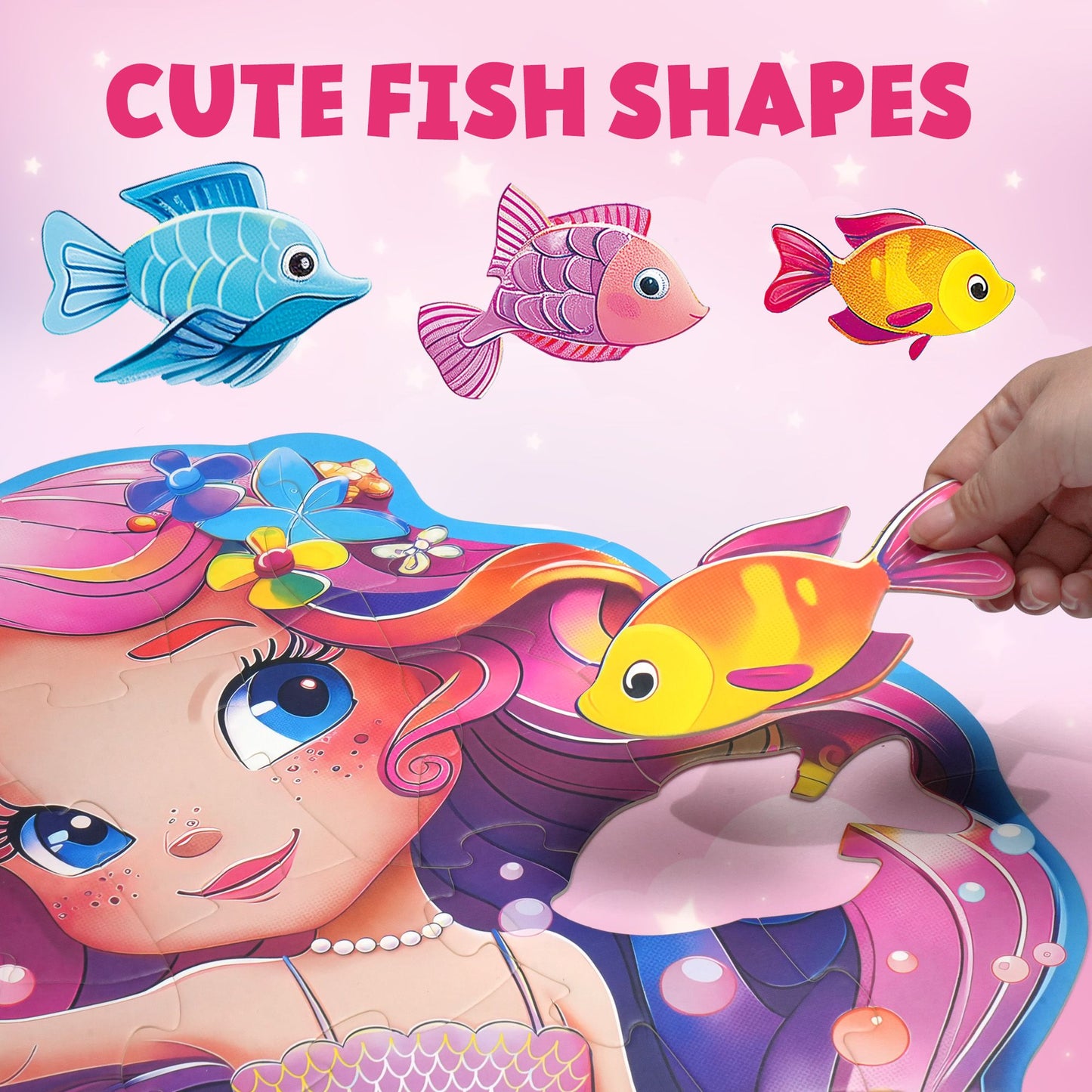BenBen Puzzles for Kids Ages 4-6, Large 52 Piece Mermaid Floor Puzzles for Toddlers 3-5 Girls Boys
