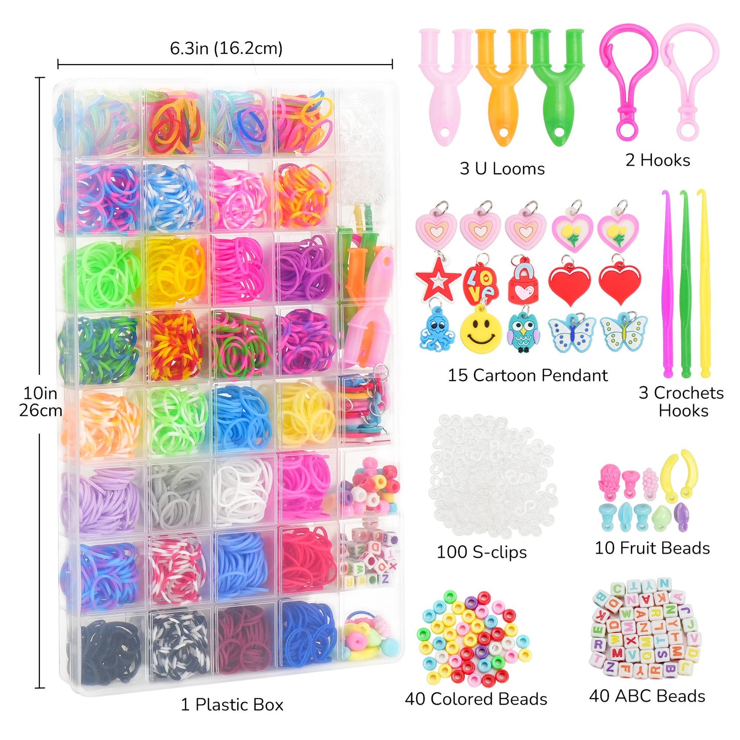 LotFancy 32 Colors Rubber Band Bracelet Kit, Loom Bracelet Making Refill Kit for Kids Girls