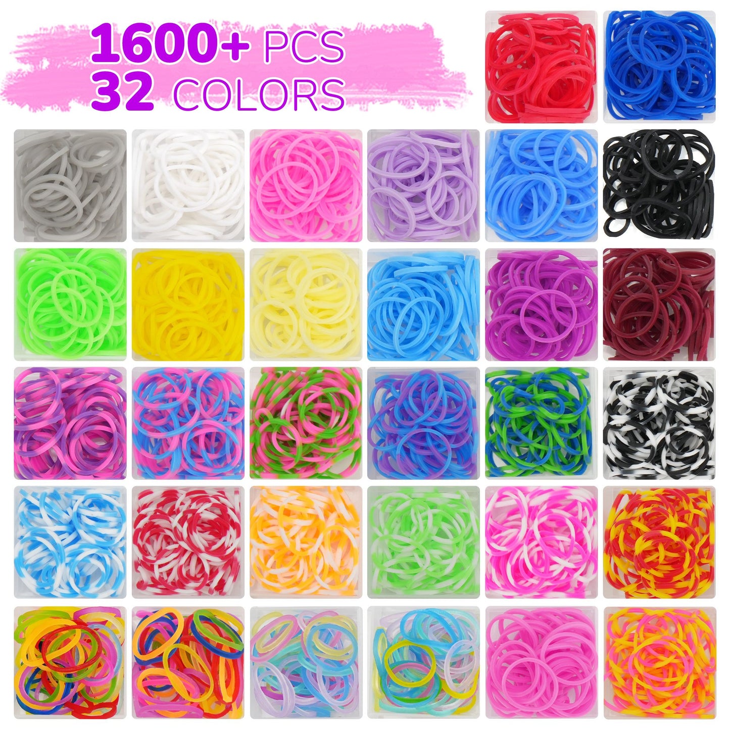 LotFancy 32 Colors Rubber Band Bracelet Kit, Loom Bracelet Making Refill Kit for Kids Girls