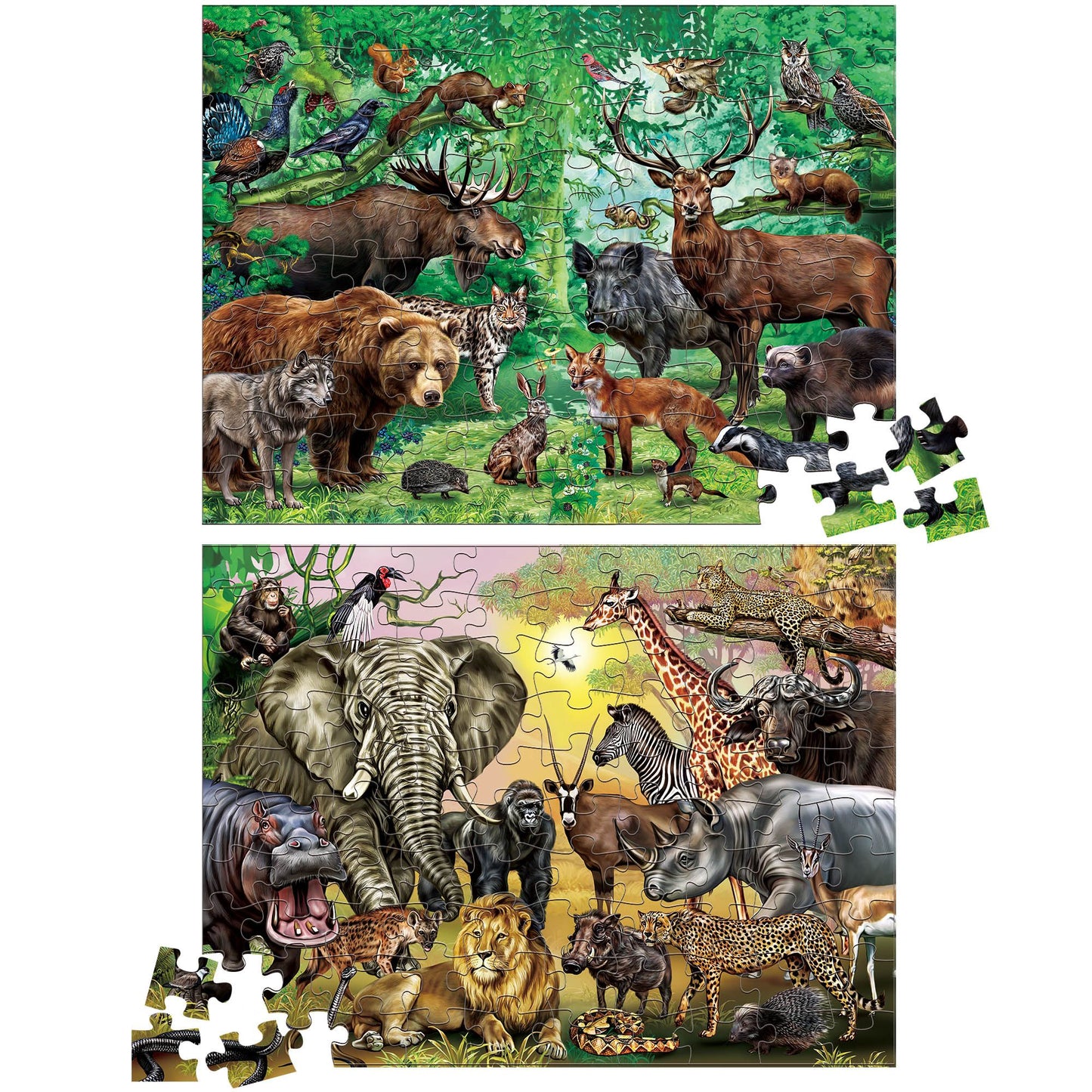 BenBen Double-Sided Jigsaw Puzzles 100 Pieces for Kids 4-8, Jungle Animal Puzzle Toys for Boys Girls