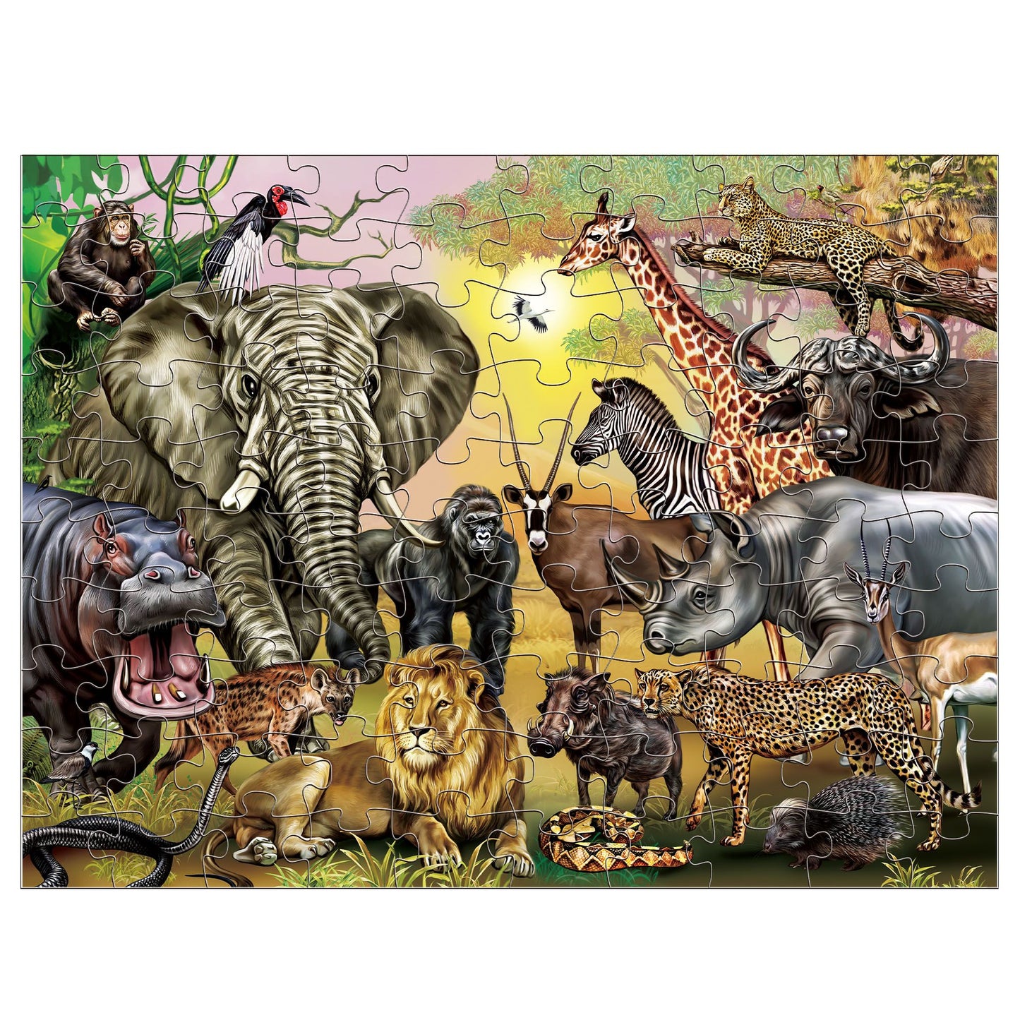 BenBen Double-Sided Jigsaw Puzzles 100 Pieces for Kids 4-8, Jungle Animal Puzzle Toys for Boys Girls