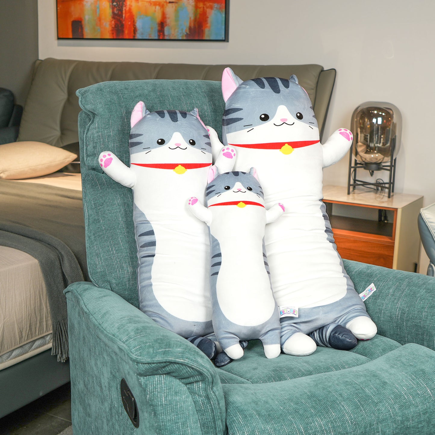 BenBen Long Cat Plush Pillow, Cat Stuffed Animal Body Pillow for Kids, 20 in, Grey