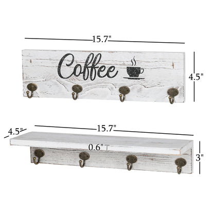 LotFancy Coffee Mug Holder, Rustic Mug Rack Wall Mounted, 4 Coffee Cup Hangers for Kitchen Organizer