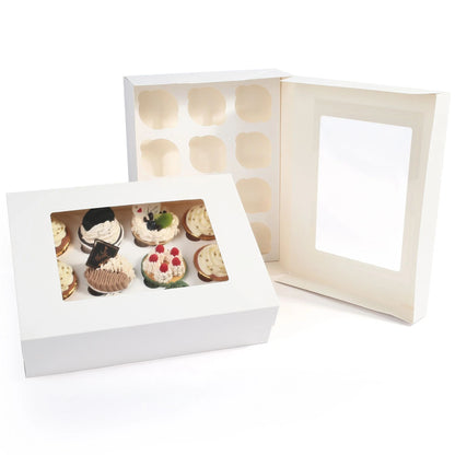LotFancy 12 Count Cupcake Boxes,8 Pack Dozen Cupcake Containers with Window and Inserts