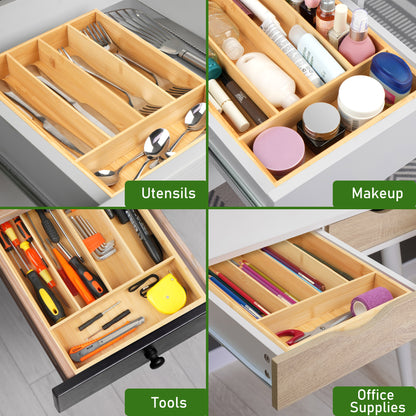 LotFancy Bamboo Kitchen Drawer Organizer for Large Cutlery, Utensil Holder and Silverware Tray