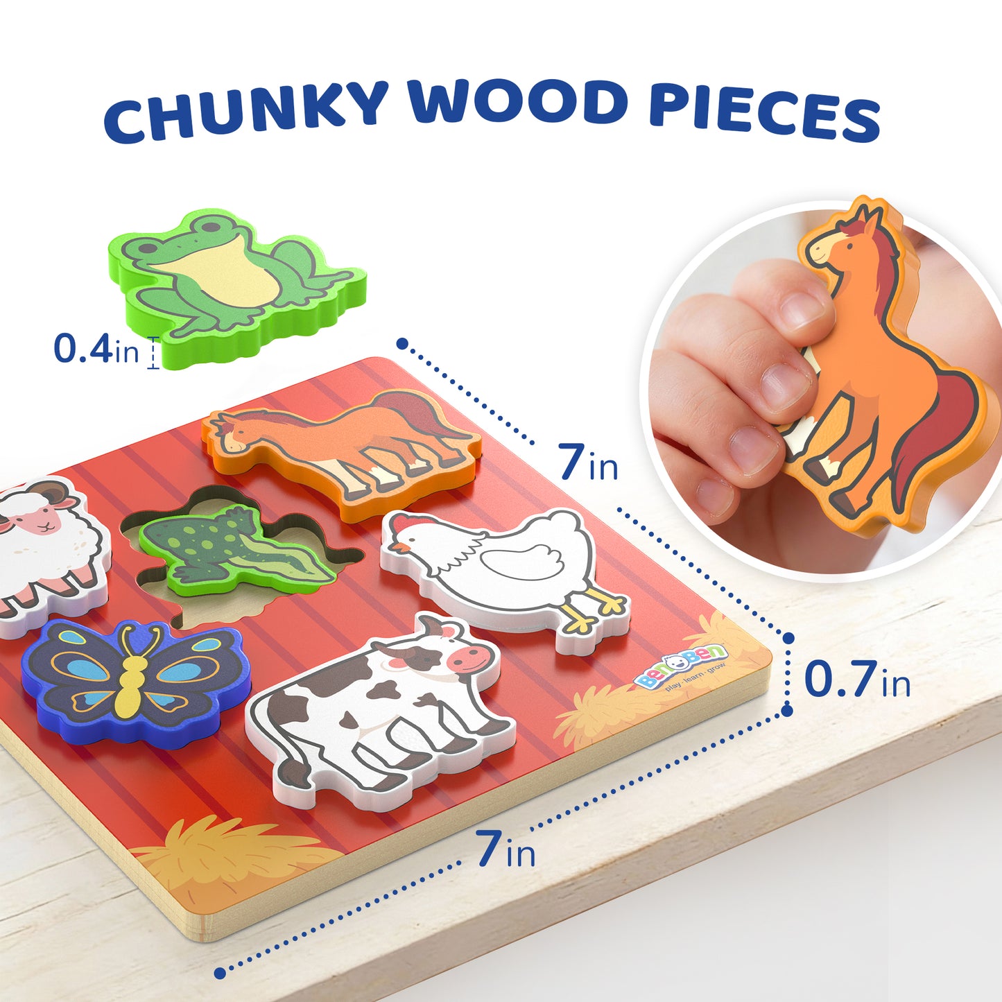 BenBen Wooden Puzzles for Toddlers 1-3, Life Cycle Animal Toddler Puzzles, Montessori Toys