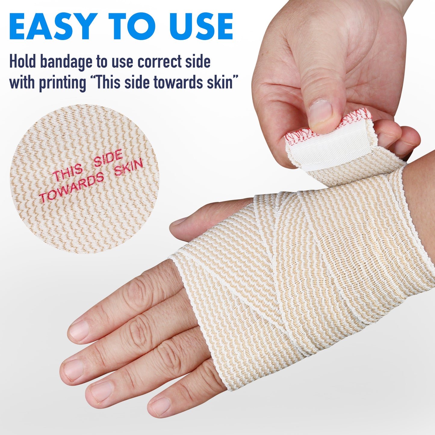 LotFancy 4 Pack Cotton Compression Bandages 6 inches x 15 feet, Hypoallergenic Compression Roll