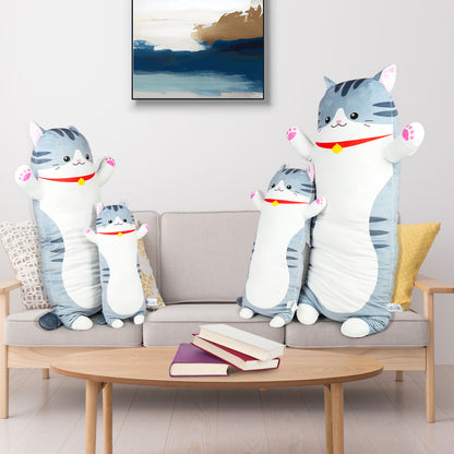 BenBen Grey Cat Soft Pillow, Stuffed Plush Long Throw Sleeping Pillow Toy 35.4 in