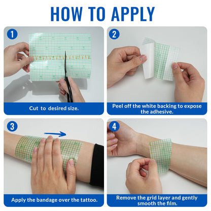 LotFancy Tattoo Aftercare Bandage, 10" x 2 Yards, Clear Waterproof Film Dressing for Tattoo Supplies