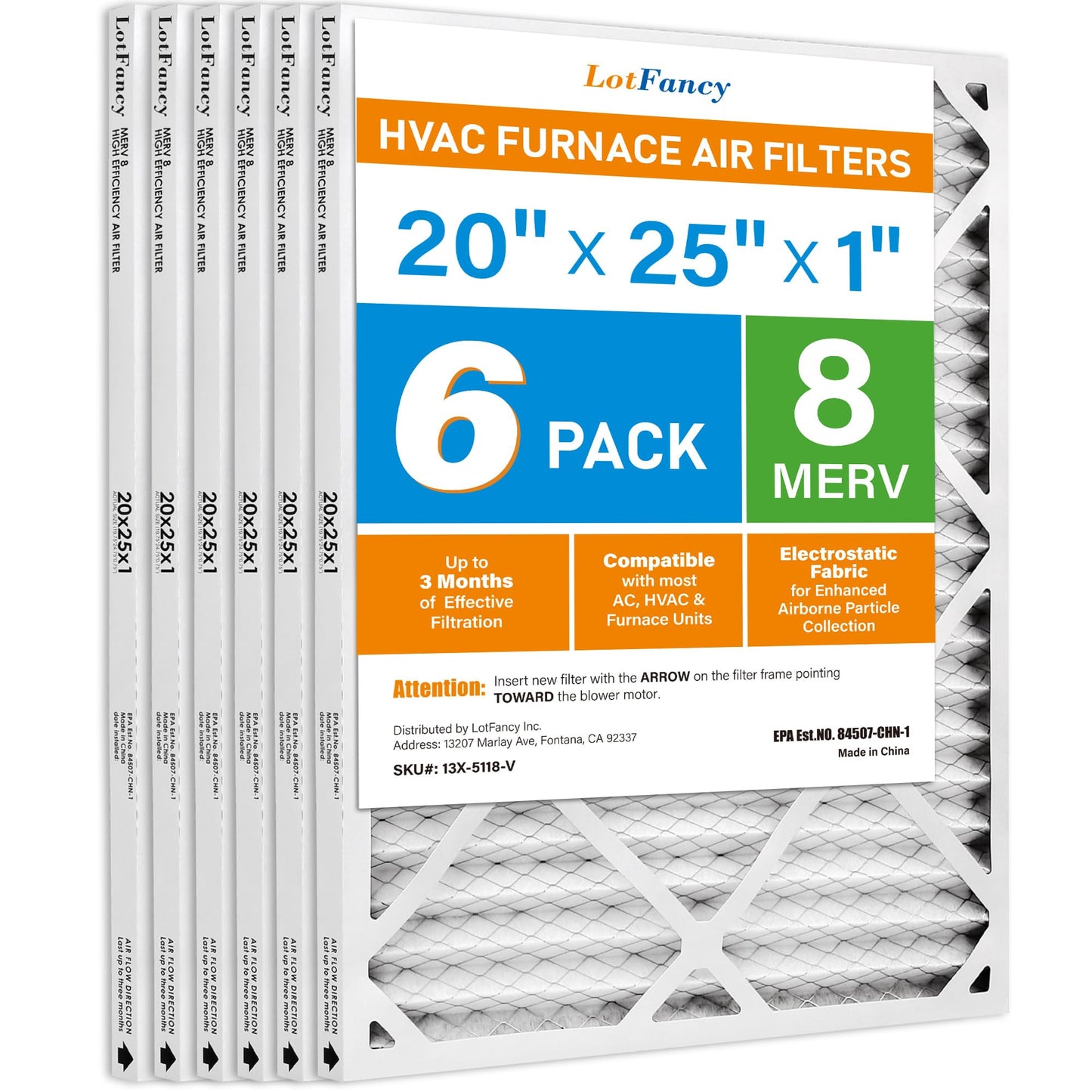 LotFancy MERV 8 11 13 Air Filters, Pleated AC Furnace Filters, Air Conditioner HVAC Filters