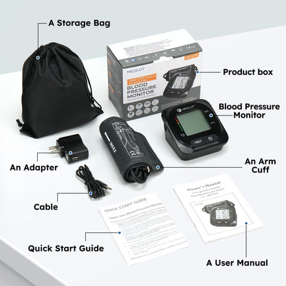 MEDLOT Upper Arm Blood Pressure Monitor for Home Use, Automatic Blood Pressure Monitor 8.6”-16.5”, Digital BP Machine, 2 User 300 Reading Memory, Blood Pressure Machine with Adapter and Storage Bag
