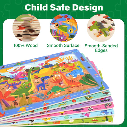 BenBen Large Wooden Puzzles for Kids Ages 4-6, 6 Pack 24 Piece Search and Find Puzzles for Toddlers 3-5, Educational Learning Toys Gifts for 3 4 5 Year Old Boys Girls