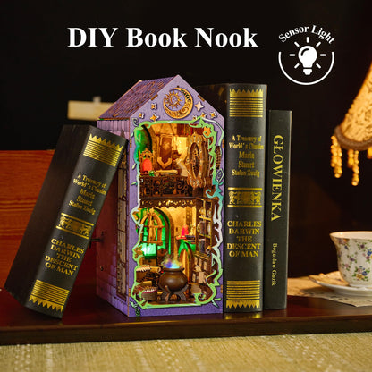 BenBen Book Nook Kit, DIY Miniature House Kit for Adults, Teens, Dollhouse Booknook to Build, Bookshelf Insert Diorama, 3D Wooden Puzzle Book Shelf Décor, Mystic Theurge’s Hut