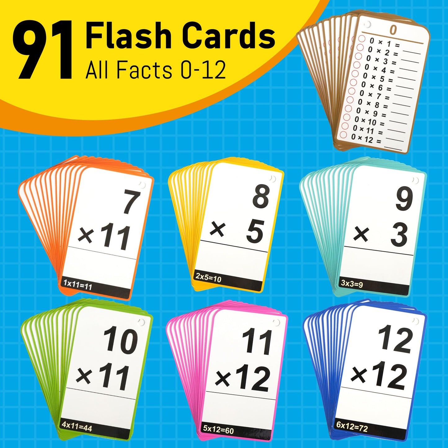 BenBen Multiplication Flash Cards 0-12, 91 Cards, Times Table Flash Cards with Rings, Multiplication Practice for Kids 8-12, 2nd 3rd 4th 5th 6th Grade, Math Flashcards for Homeschool Classroom