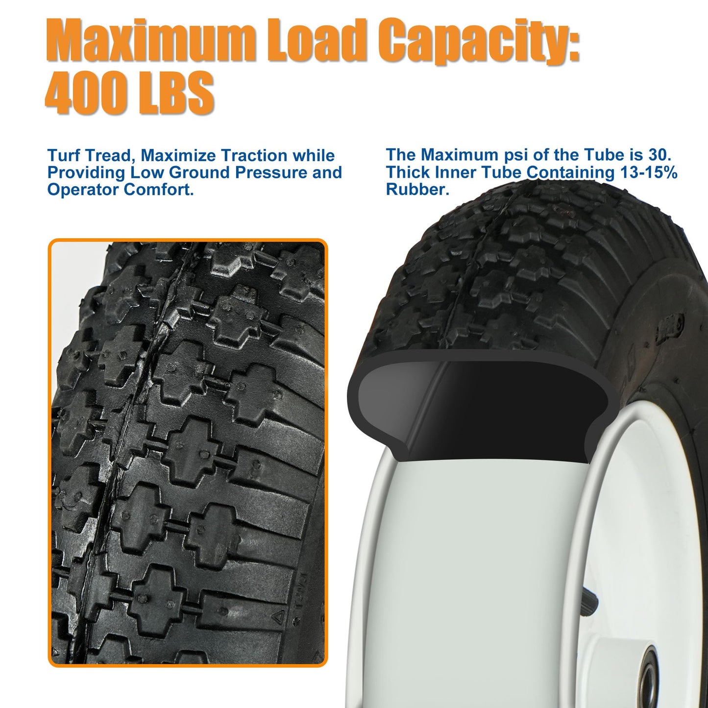 LotFancy 4.80/4.00-8” Tire and Wheel, 2 Pack 16” Pneumatic Wheelbarrow Tire, 5/8” Bearings, 3-7” Centered Hub, Replacement for Wheelbarrows, Garden and Utility Carts, Trolleys, Wagon